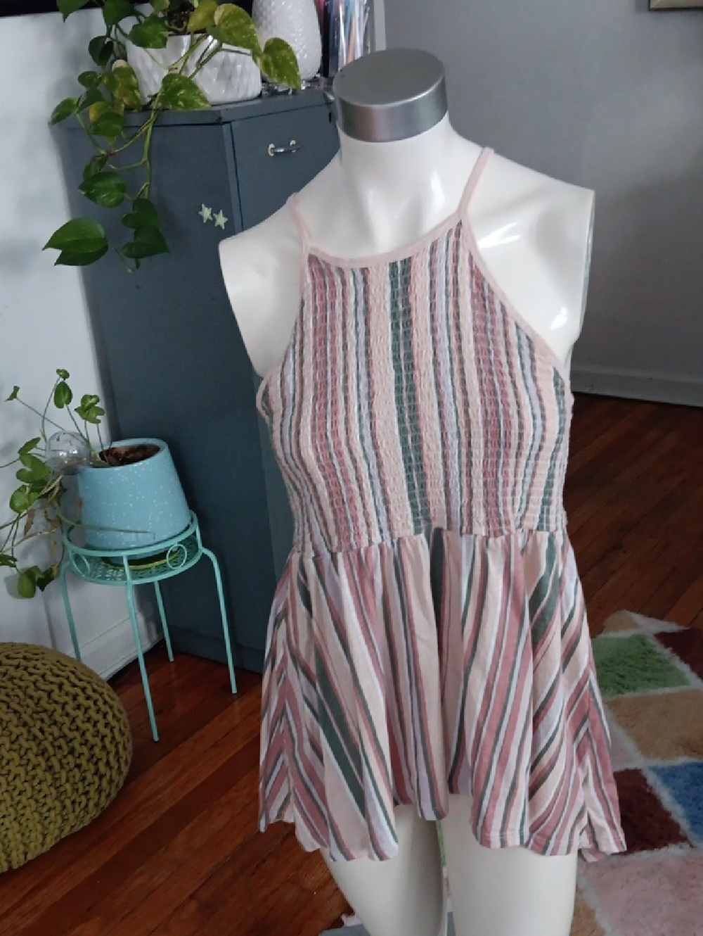 Torrid Smocked Tunic in Cream and Green